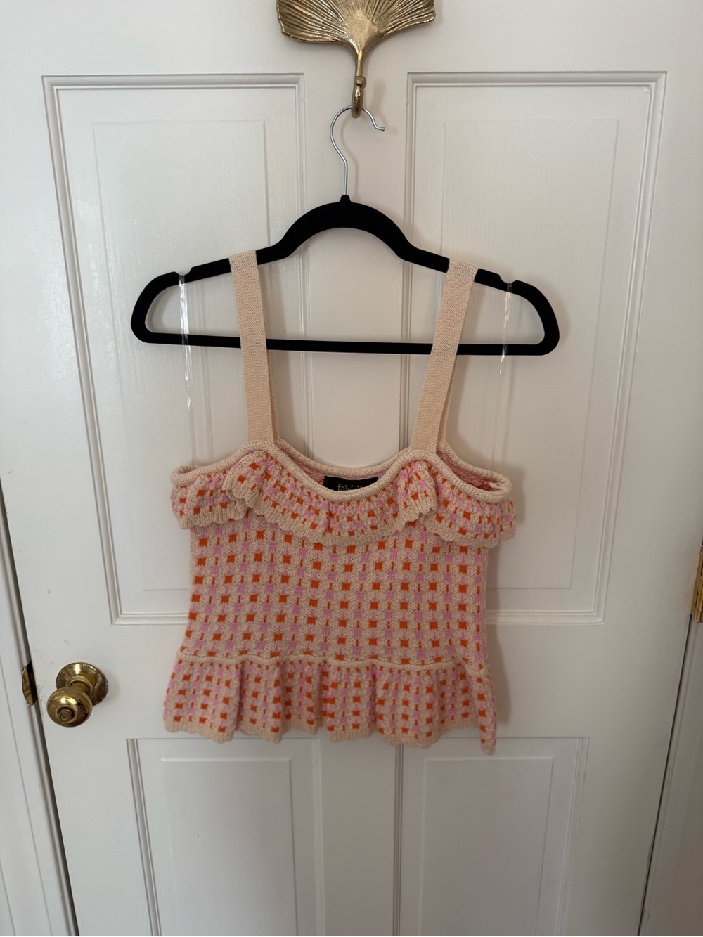 fab'rik Cream Knit Tank with Pink & Orange Stitching